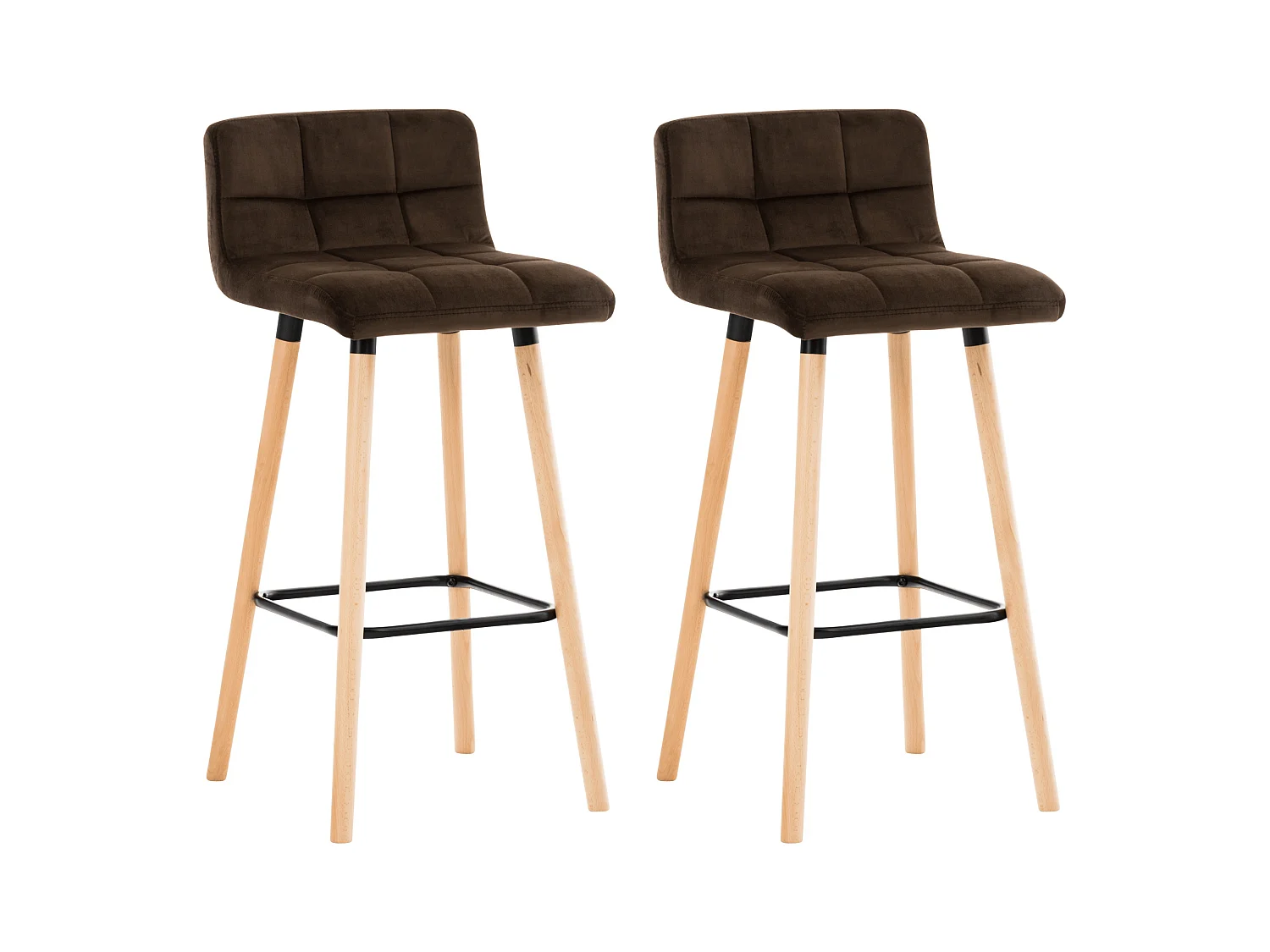 Lot de 2  Tabouret de bar - Velours & Blanc - Marron - Lincoln