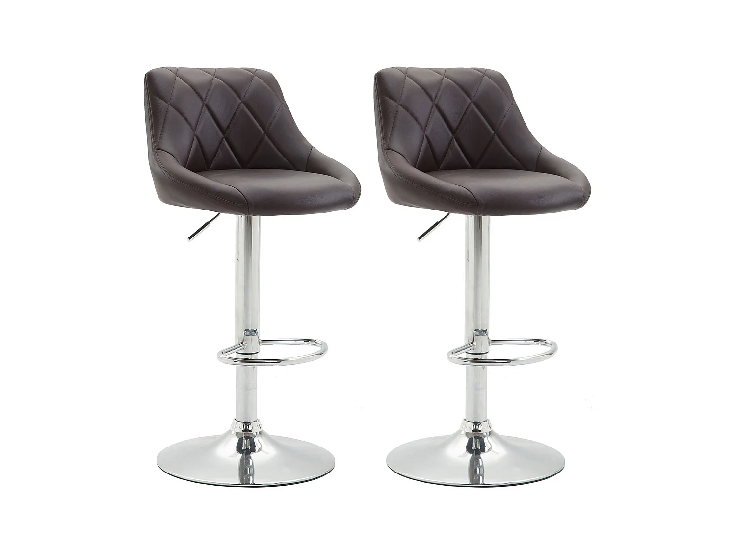 Lot de 2 Tabourets de bar - Similicuir & Métal chromé - Marron - Lazio