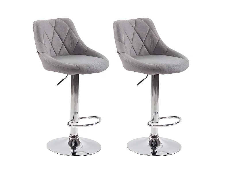 Lot de 2 Tabourets de bar - Tissu & Métal chromé - Gris - Lazio