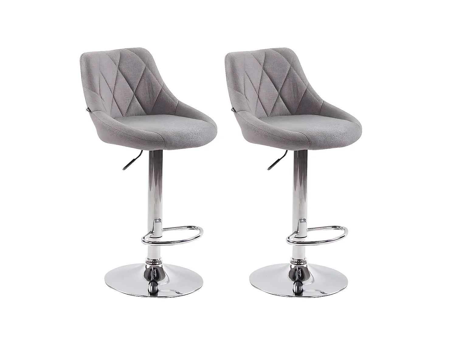 Lot de 2 Tabourets de bar - Tissu & Métal chromé - Gris - Lazio