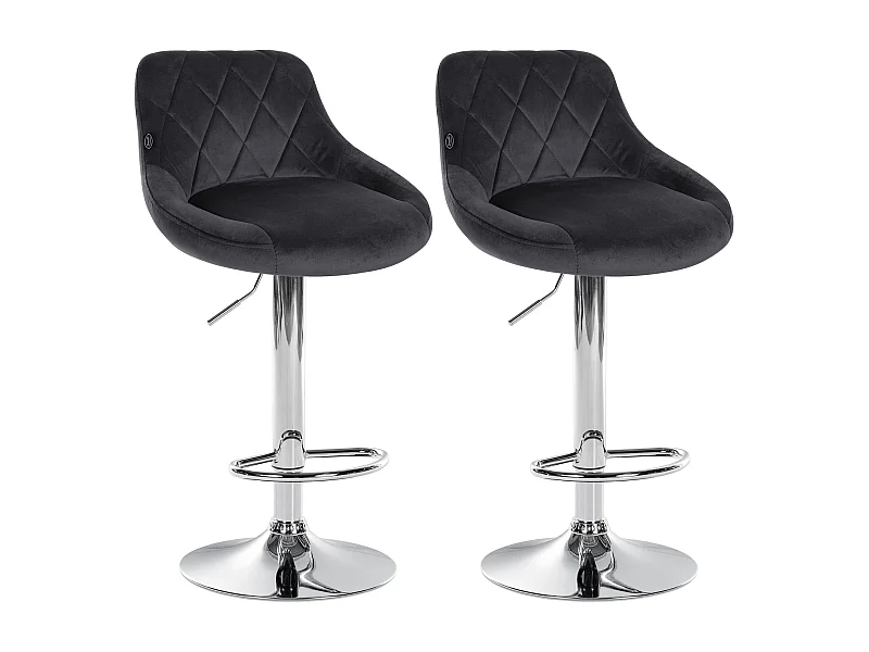 Lot de 2 Tabourets de bar - Velours & Métal - Gris foncé - Lazio