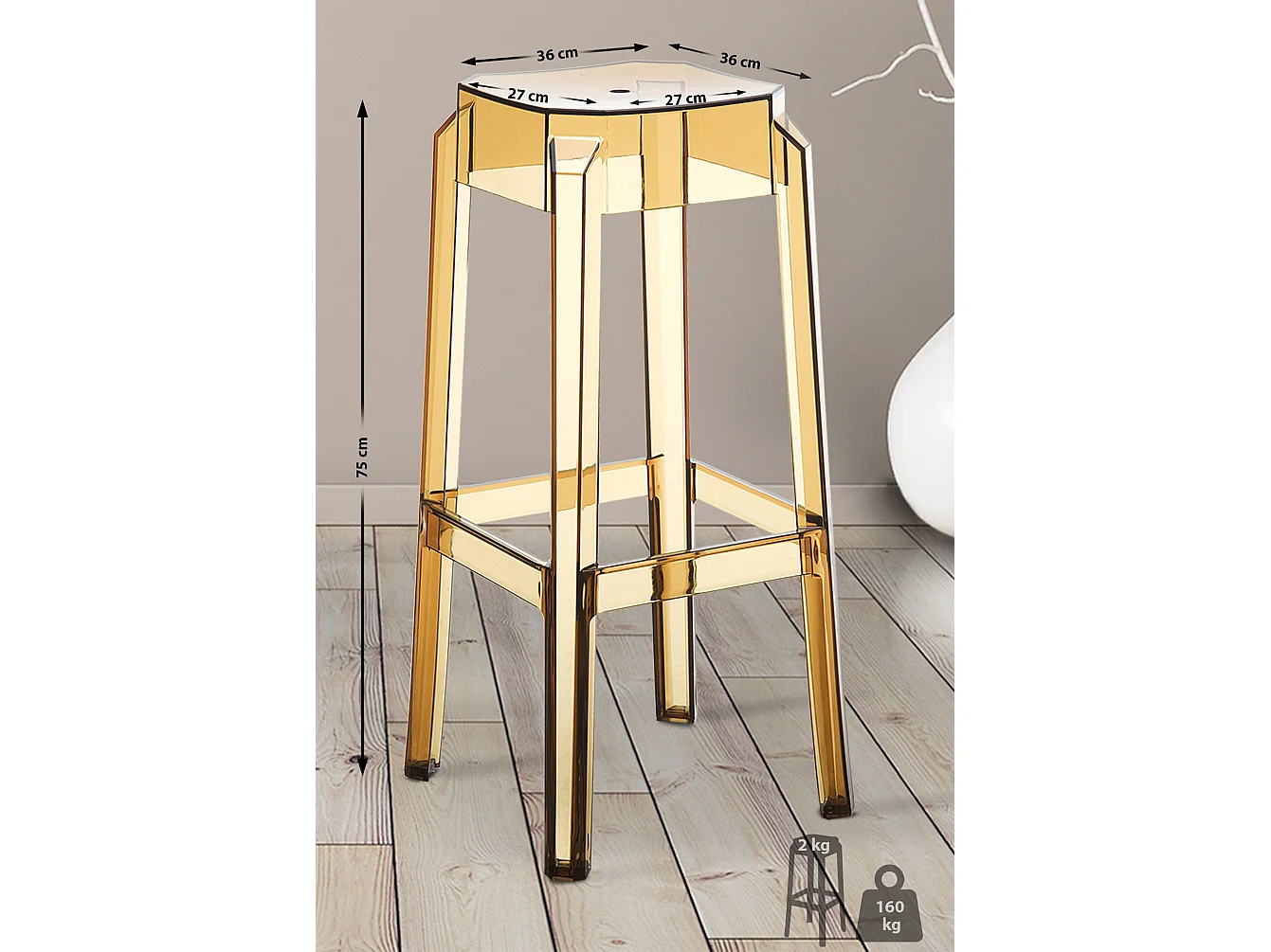 Lot de 2  Tabouret de bar - Plastique & Blanc - Ambre - Fox