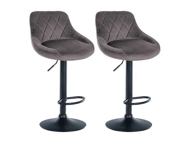 Lot de 2 Tabourets de bar - Velours & Métal - Gris - Lazio
