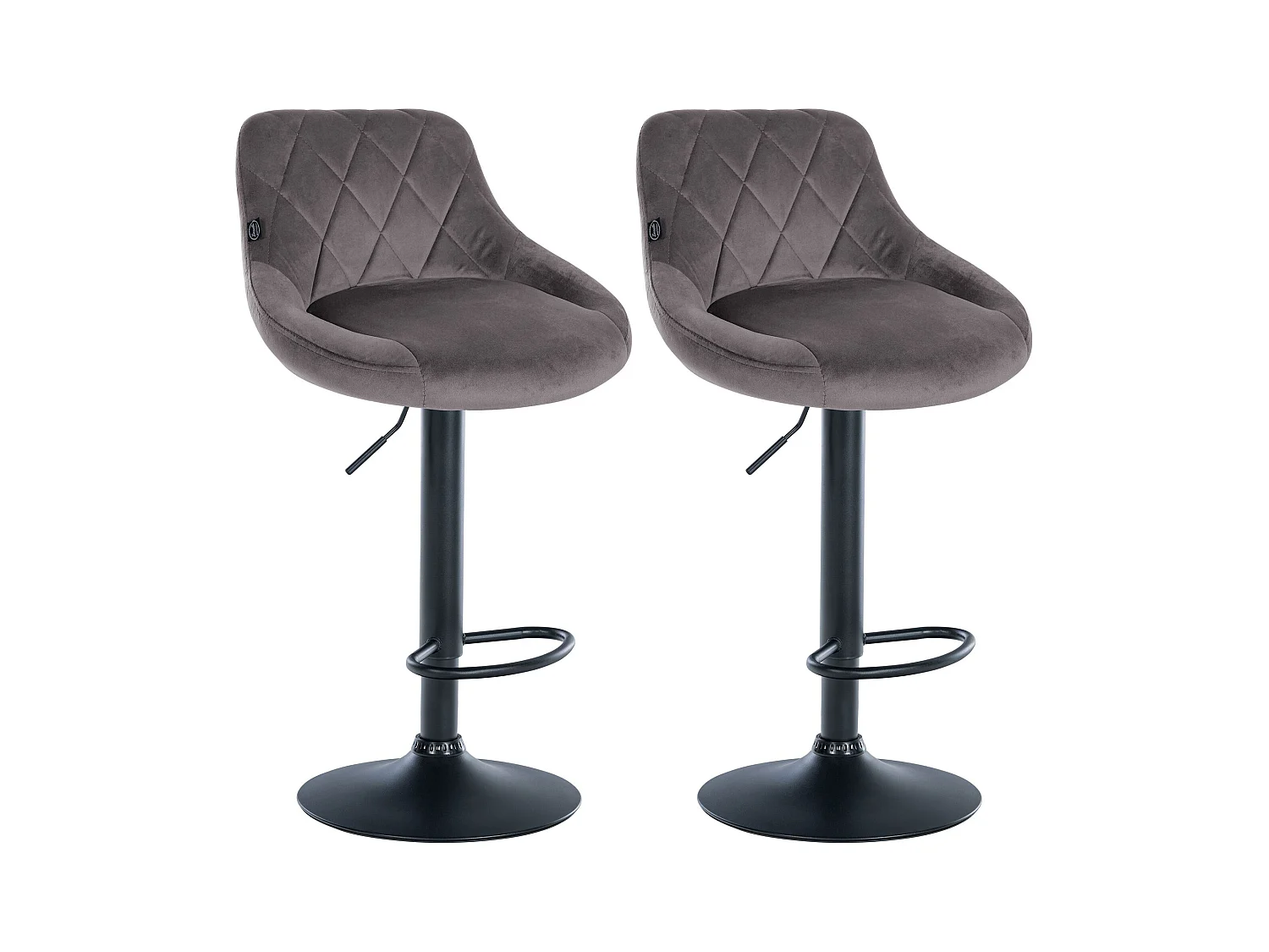 Lot de 2 Tabourets de bar - Velours & Métal - Gris - Lazio