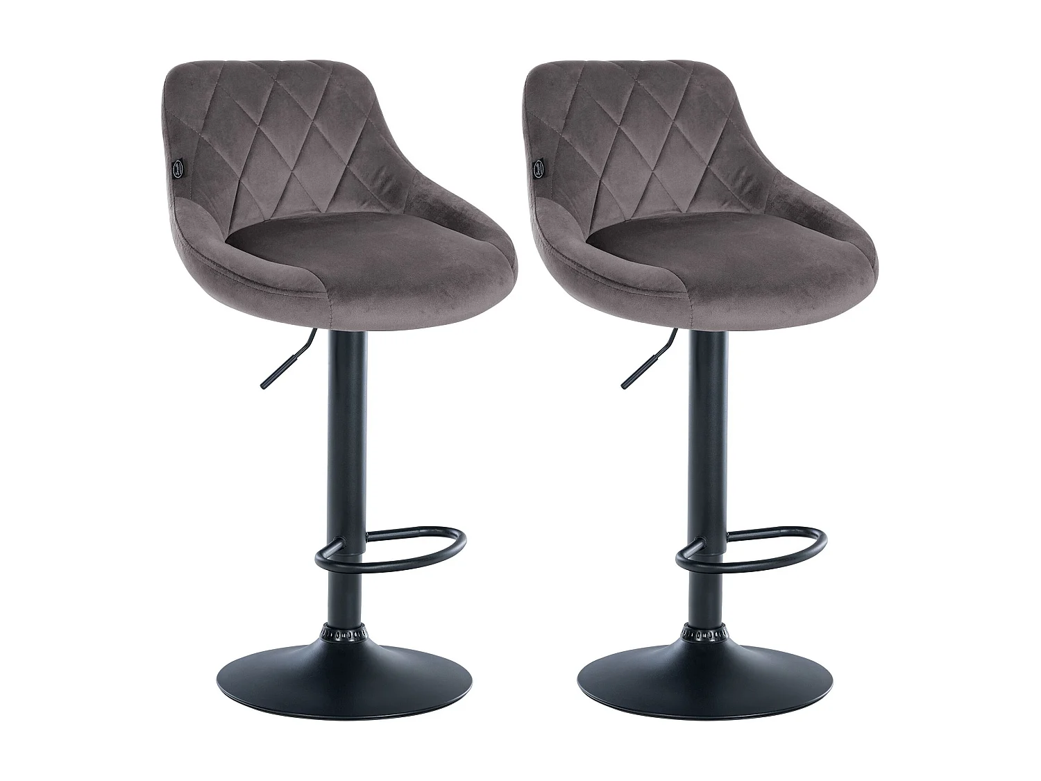 Lot de 2 Tabourets de bar - Velours & Métal - Gris - Lazio