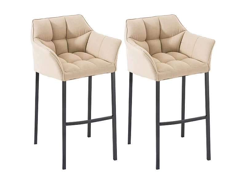 Lot de 2  Tabouret de bar - Tissu & Noir - Crème - Damaso