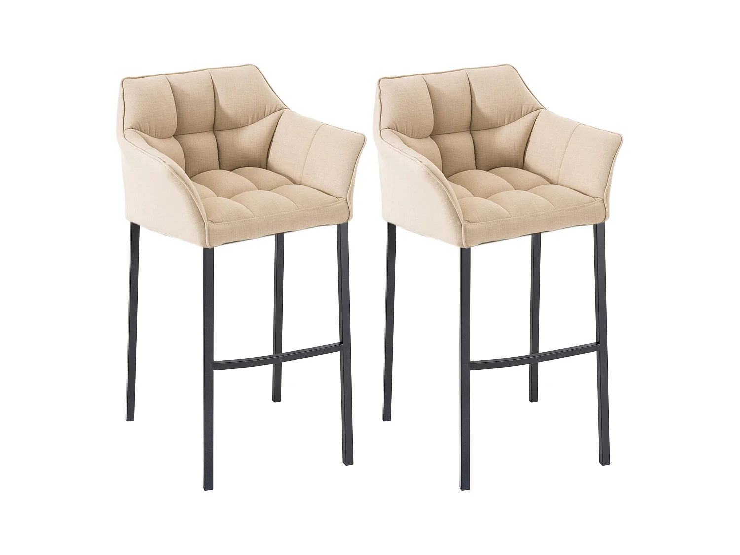 Lot de 2  Tabouret de bar - Tissu & Noir - Crème - Damaso