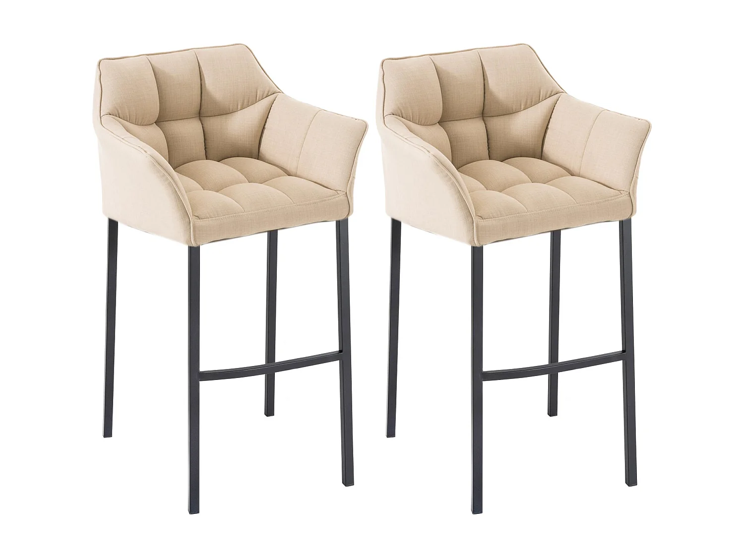 Lot de 2  Tabouret de bar - Tissu & Noir - Crème - Damaso