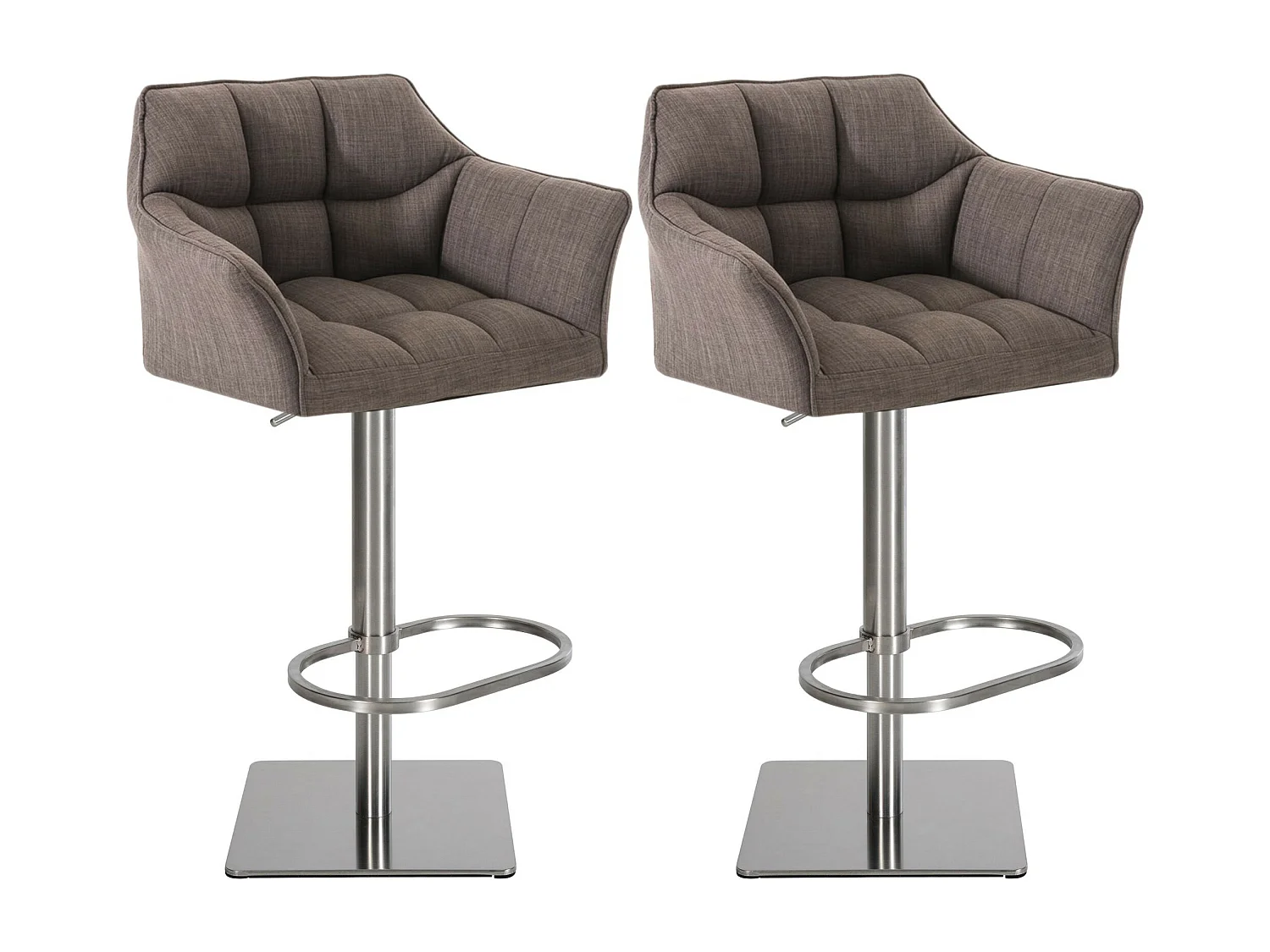 Lot de 2  Tabouret de bar - Tissu & Acier inoxydable - Gris - Damaso