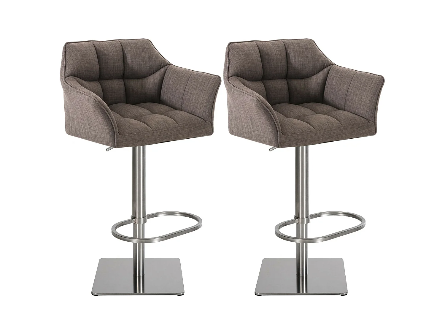 Lot de 2  Tabouret de bar - Tissu & Acier inoxydable - Gris - Damaso