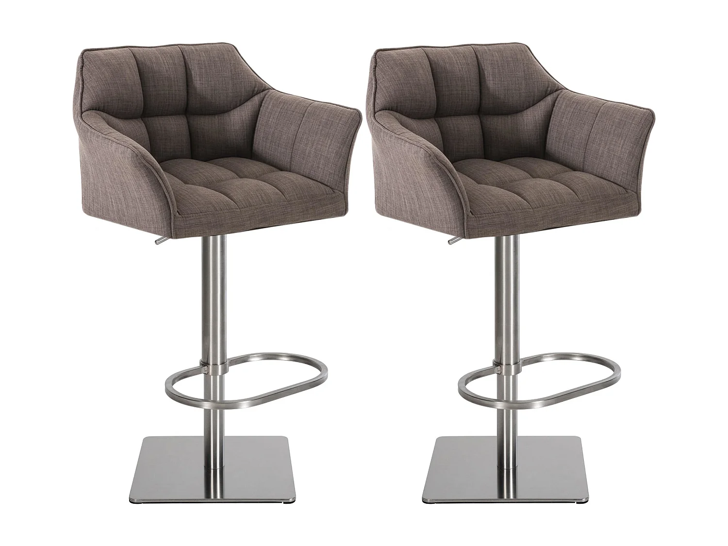 Lot de 2  Tabouret de bar - Tissu & Acier inoxydable - Gris - Damaso