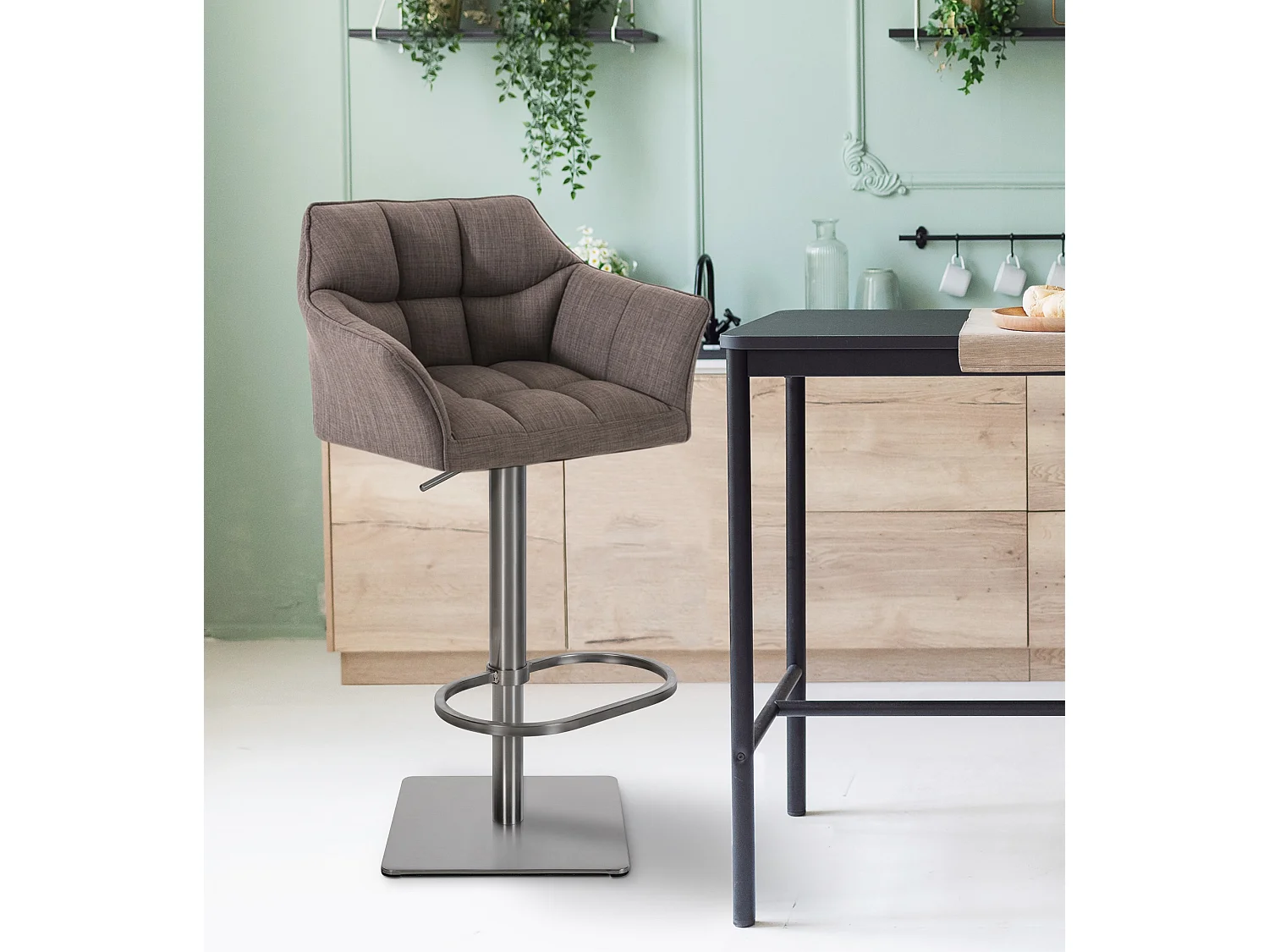 Lot de 2  Tabouret de bar - Tissu & Acier inoxydable - Gris - Damaso