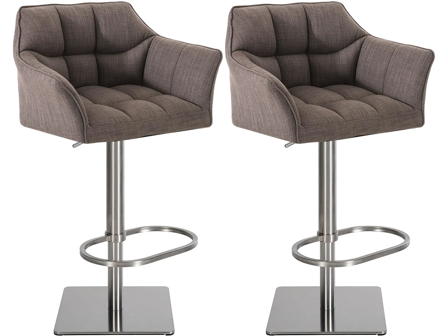 Lot de 2  Tabouret de bar - Tissu & Acier inoxydable - Gris - Damaso
