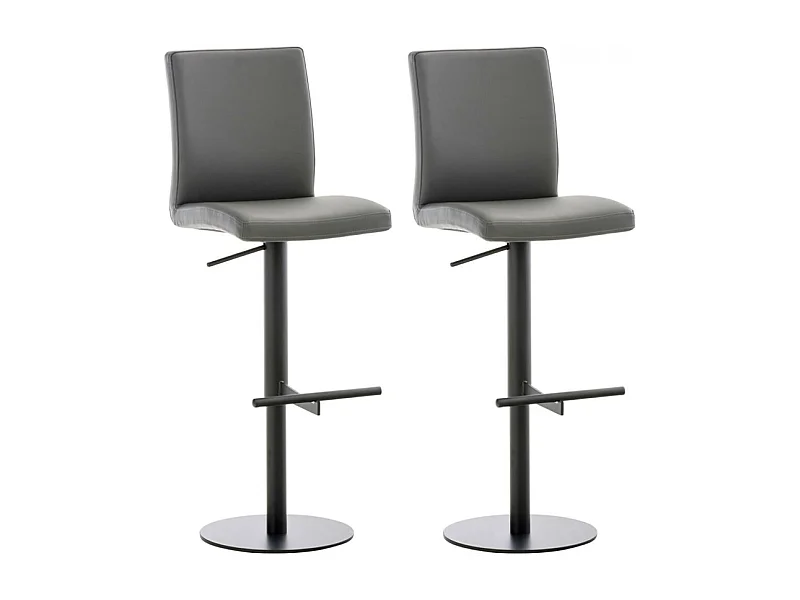 Lot de 2  Tabouret de bar - Similicuir & Noir - Gris - Cadiz