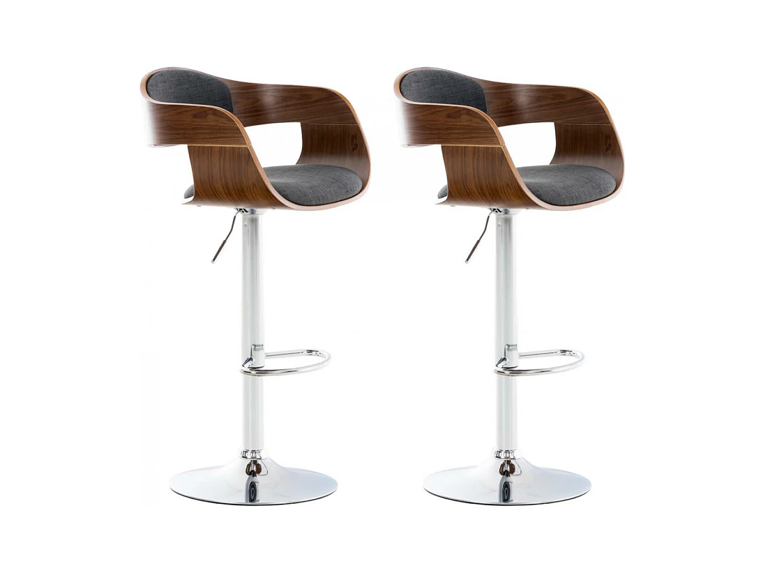 Lot de 2  Tabouret de bar - Tissu - Noyer / Gris foncé - Kingston