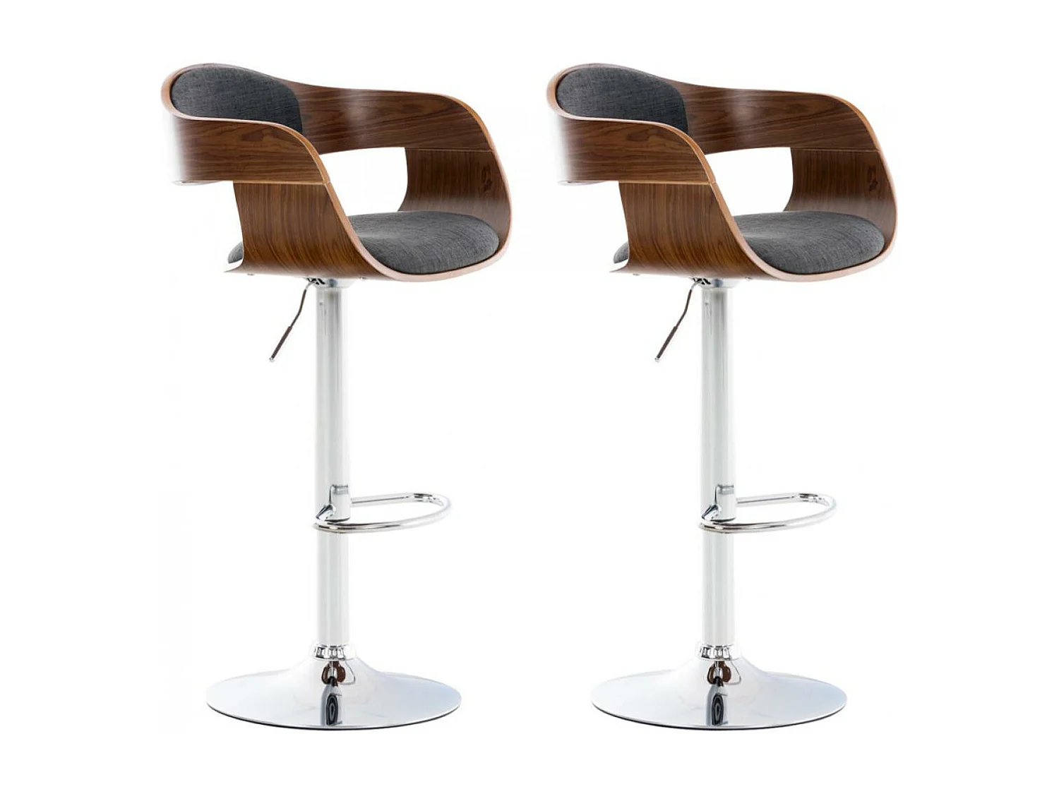 Lot de 2  Tabouret de bar - Tissu - Noyer / Gris foncé - Kingston