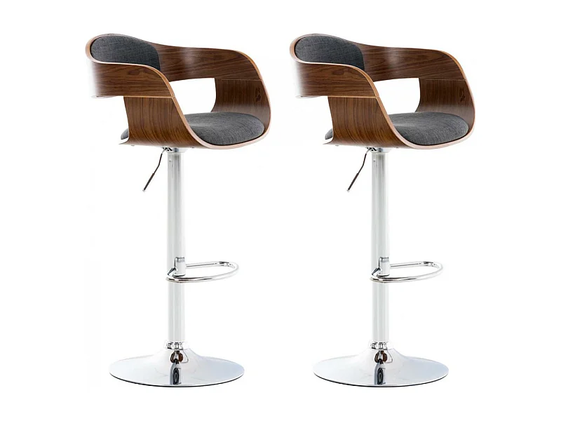 Lot de 2  Tabouret de bar - Tissu - Noyer / Gris foncé - Kingston