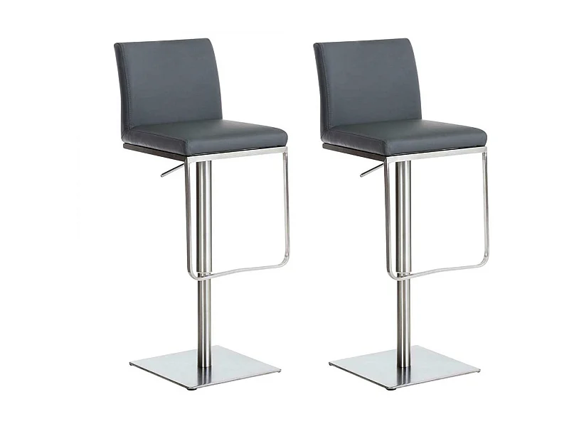 Lot de 2  Tabouret de bar - Similicuir & Acier inoxydable - Gris - Panama