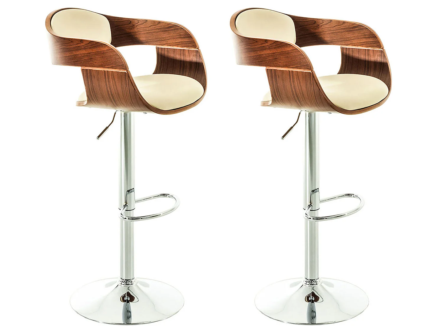 Lot de 2  Tabouret de bar - Similicuir & Chrome - Noyer / Crème - Kingston