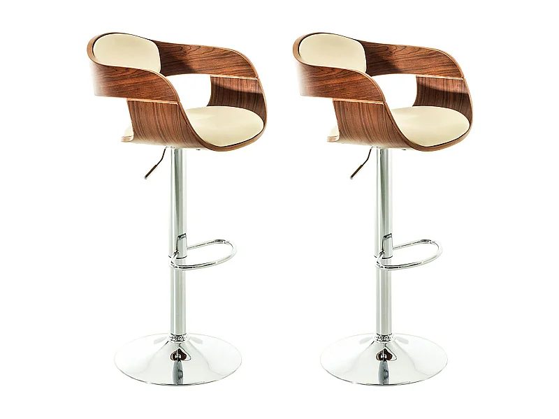 Lot de 2  Tabouret de bar - Similicuir - Noyer / Crème - Kingston
