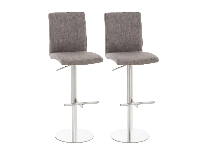 Lot de 2  Tabouret de bar - Tissu & Acier inoxydable - Gris - Cadiz