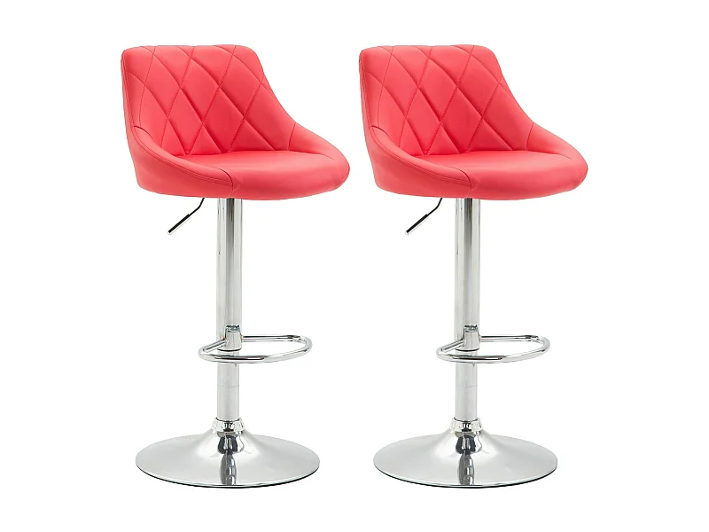 Lot de 2 Tabourets de bar - Similicuir & Métal chromé - Rouge - Lazio