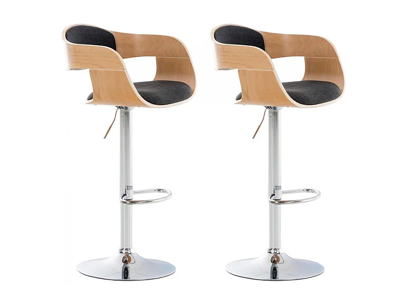 Lot de 2  Tabouret de bar - Tissu - Nature / Gris foncé - Kingston