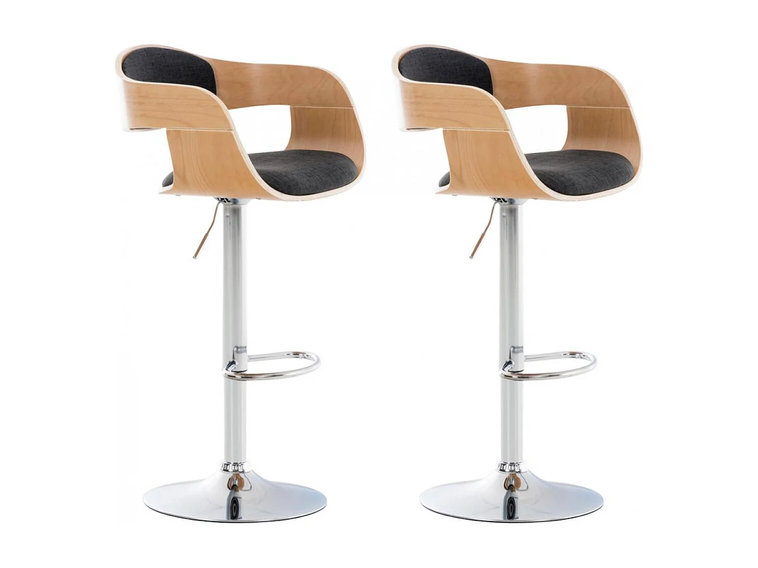 Lot de 2  Tabouret de bar - Tissu - Nature / Gris foncé - Kingston