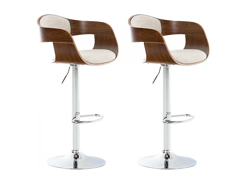 Lot de 2  Tabouret de bar - Tissu - Noyer / Crème - Kingston
