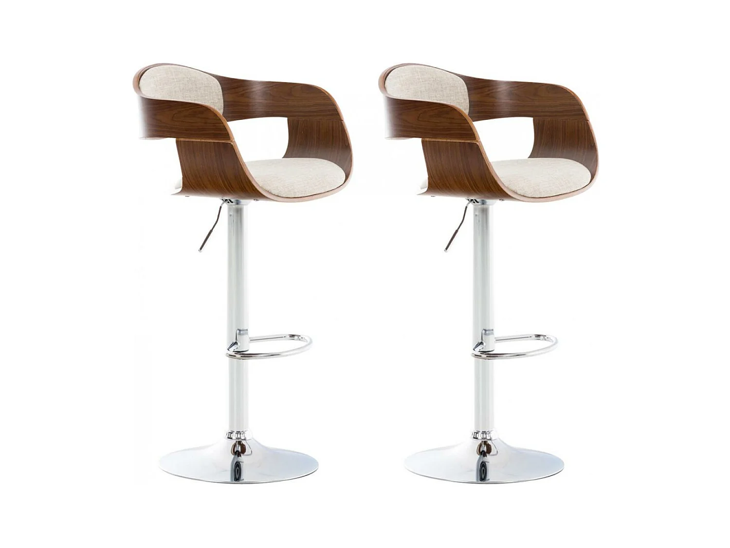 Lot de 2  Tabouret de bar - Tissu - Noyer / Crème - Kingston