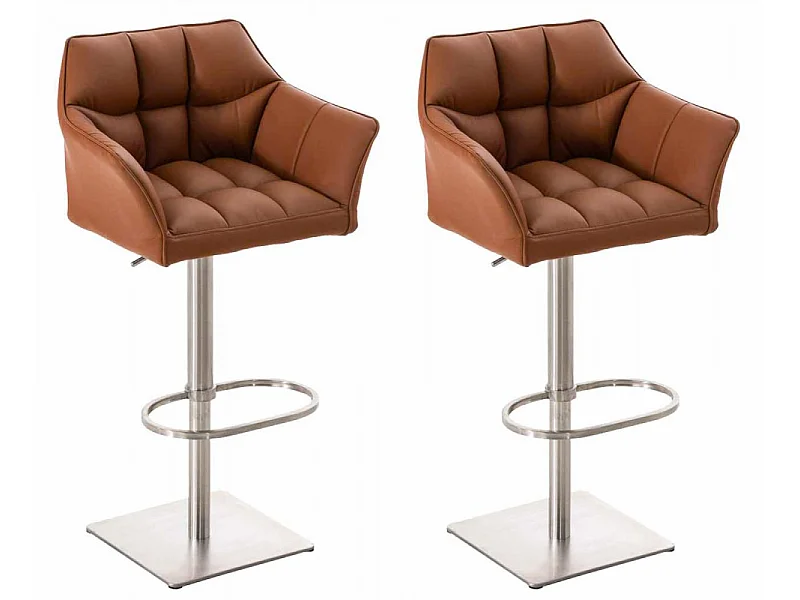 Lot de 2  Tabouret de bar - Similicuir & Acier inoxydable - Marron clair - Damaso