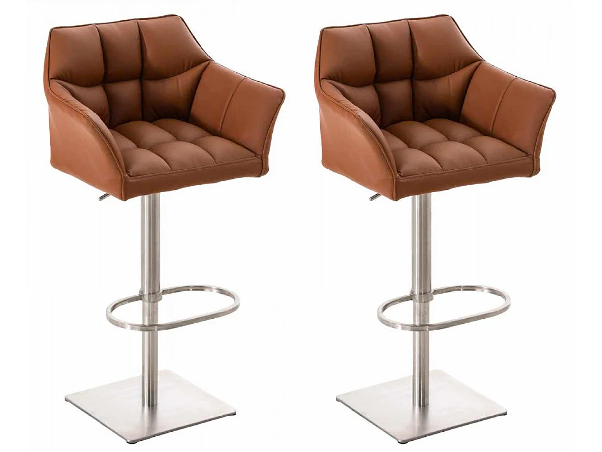 Lot de 2  Tabouret de bar - Similicuir & Acier inoxydable - Marron clair - Damaso