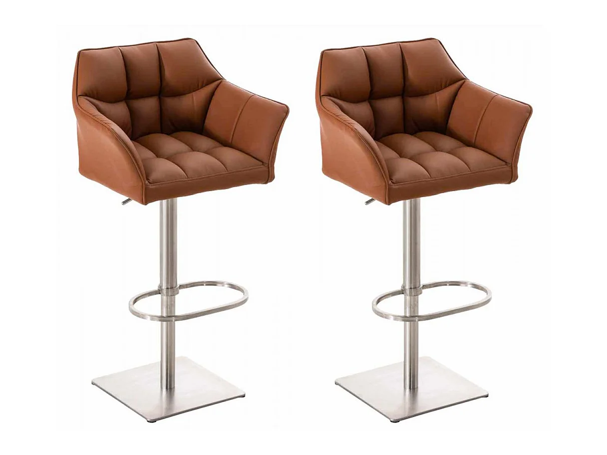 Lot de 2  Tabouret de bar - Similicuir & Acier inoxydable - Marron clair - Damaso