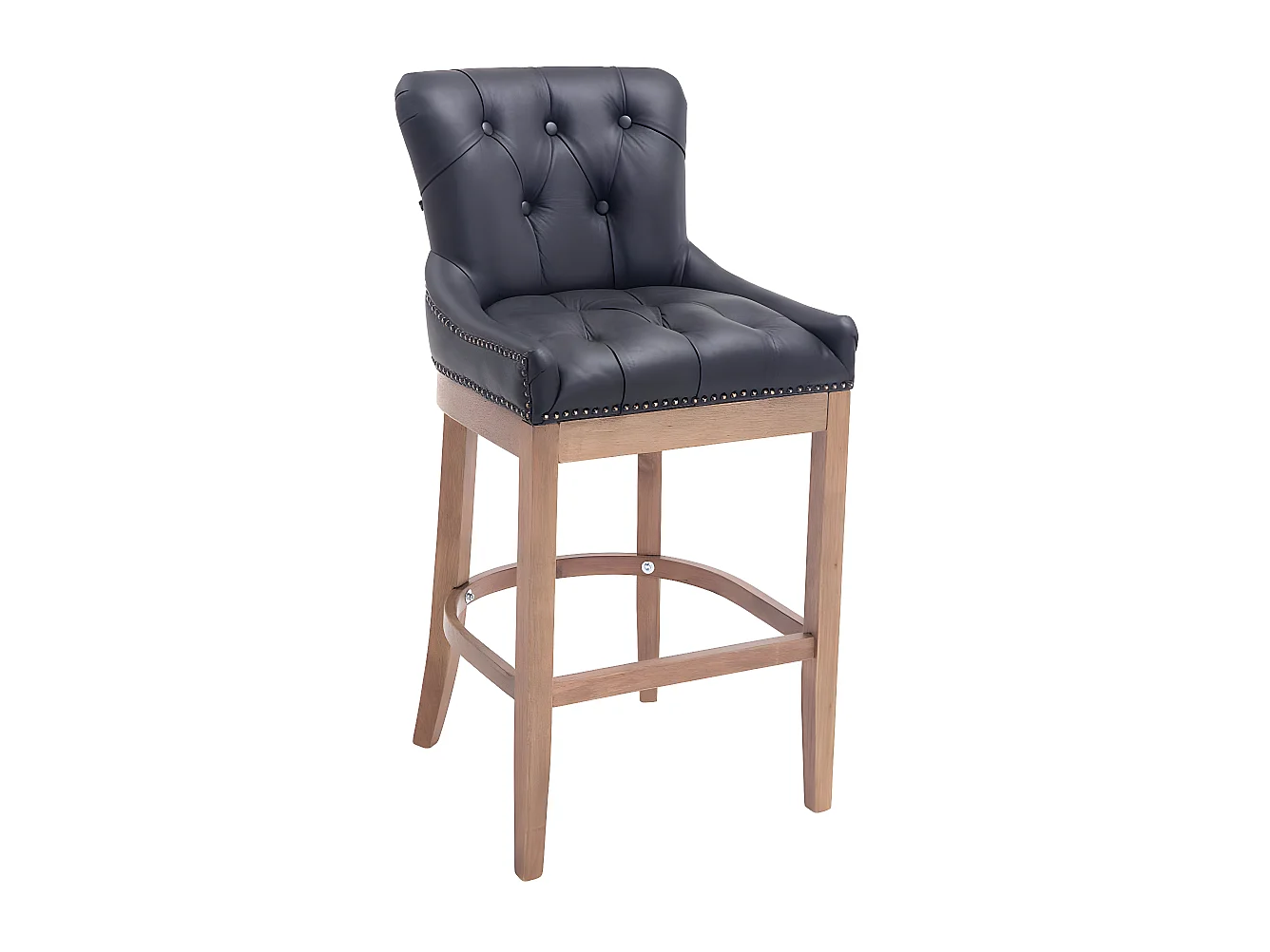 Lot de 2 Tabourets de bar - Véritable cuir & Bois - Noir - Lakewood