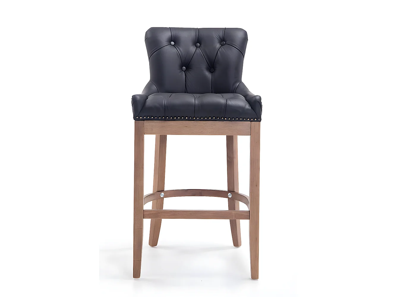 Lot de 2 Tabourets de bar - Véritable cuir & Bois - Noir - Lakewood