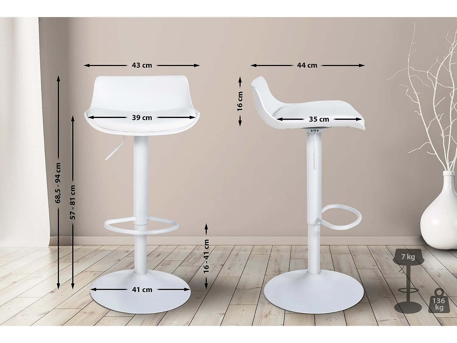 Tabouret de bar - Similicuir & Blanc - Blanc - Aveiro