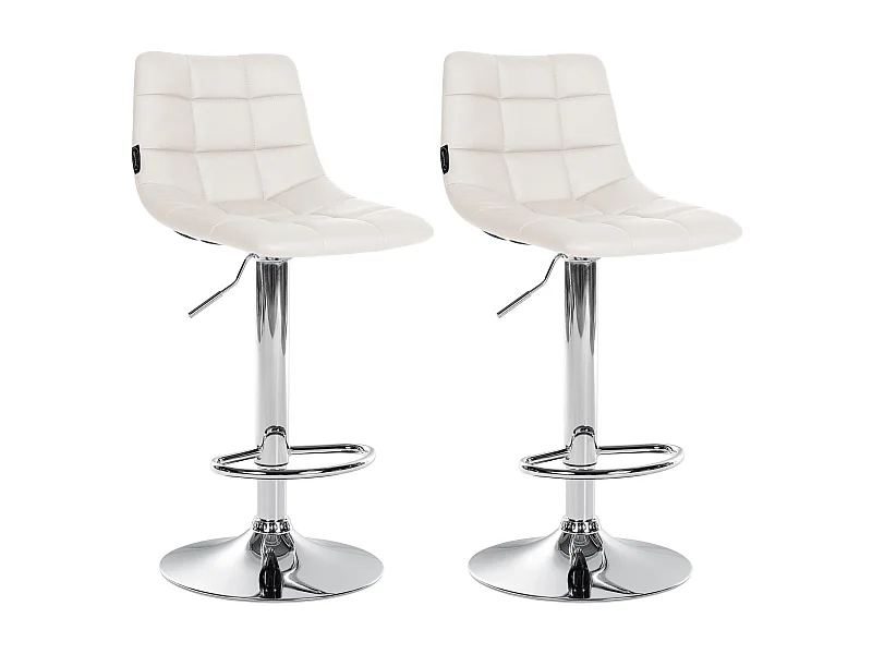 Lot de 2 Tabourets de bar - Similicuir & Métal - Blanc - Jerry