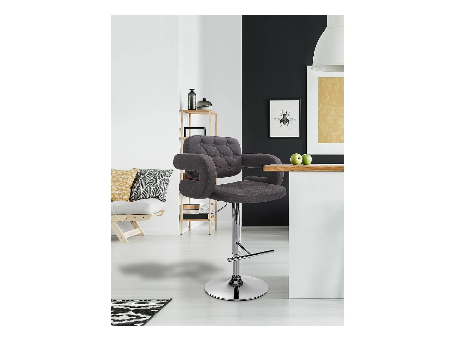 Tabouret de bar - Tissu & Métal - Gris foncé - Dublin