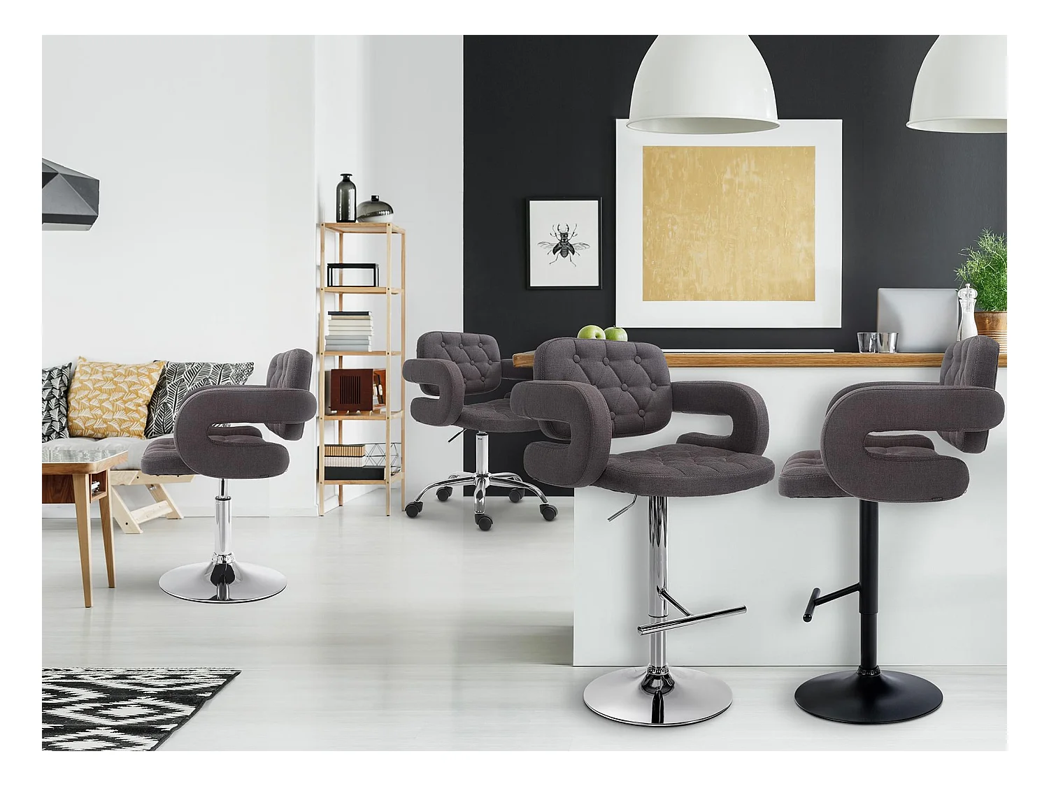 Tabouret de bar - Tissu & Métal - Gris foncé - Dublin