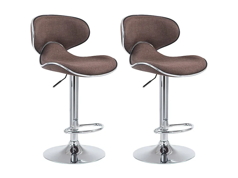 Lot de 2 Tabourets de bar - Tissu & Métal chromé - Marron - Las Vegas V2
