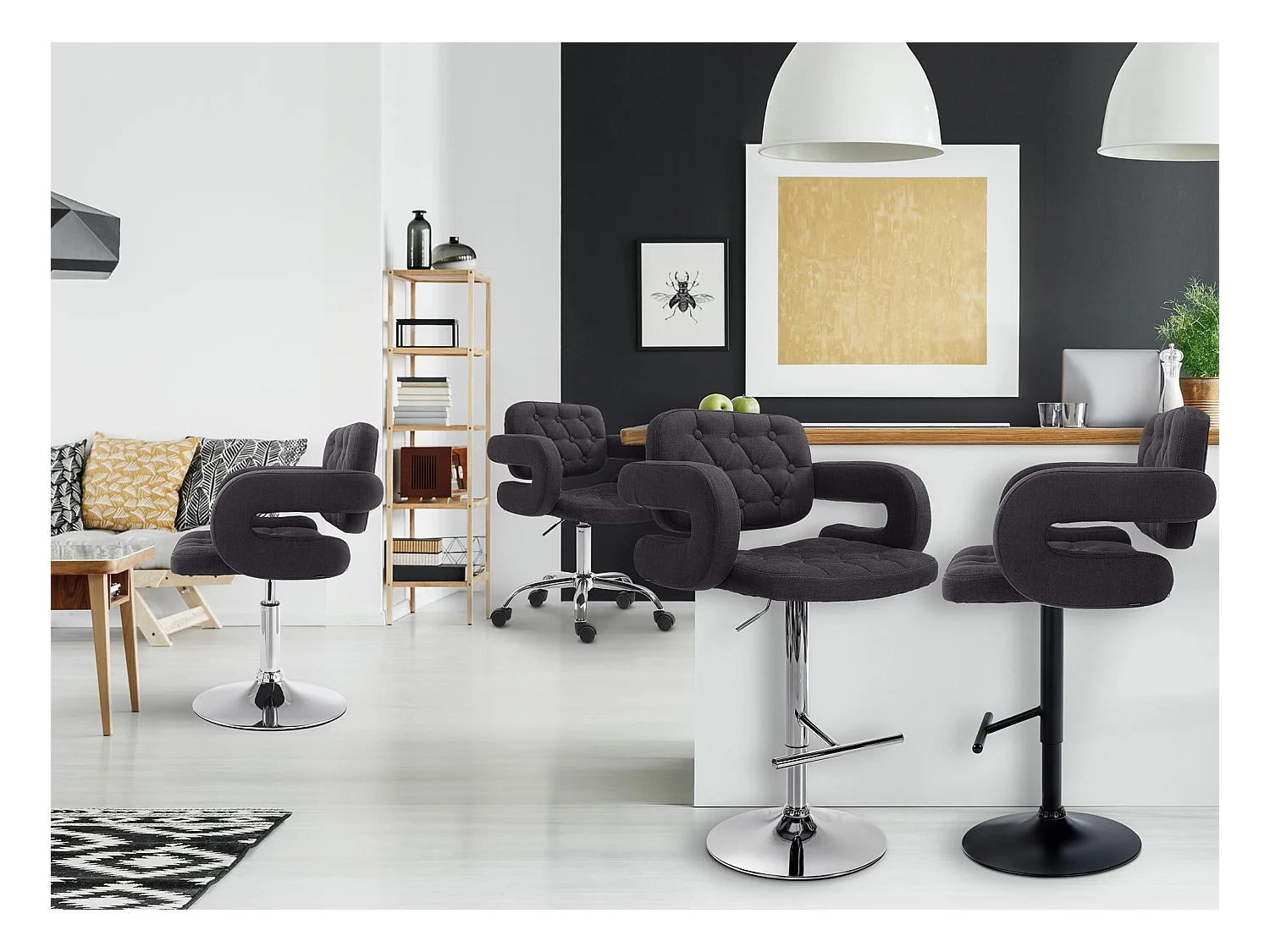 Tabouret de bar - Tissu & Métal - Noir - Dublin