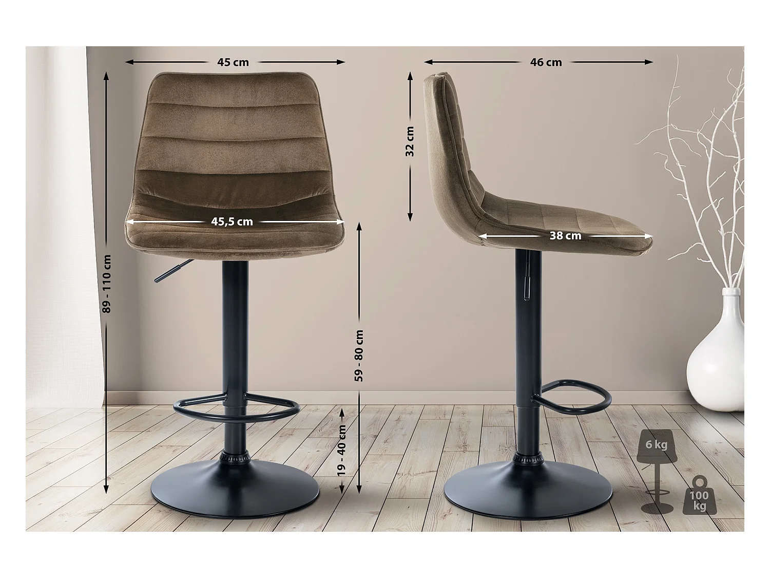 Barhocker - Samt & Metall - braun - Lex