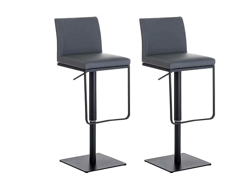 Lot de 2  Tabouret de bar - Similicuir & Noir - Gris - Panama