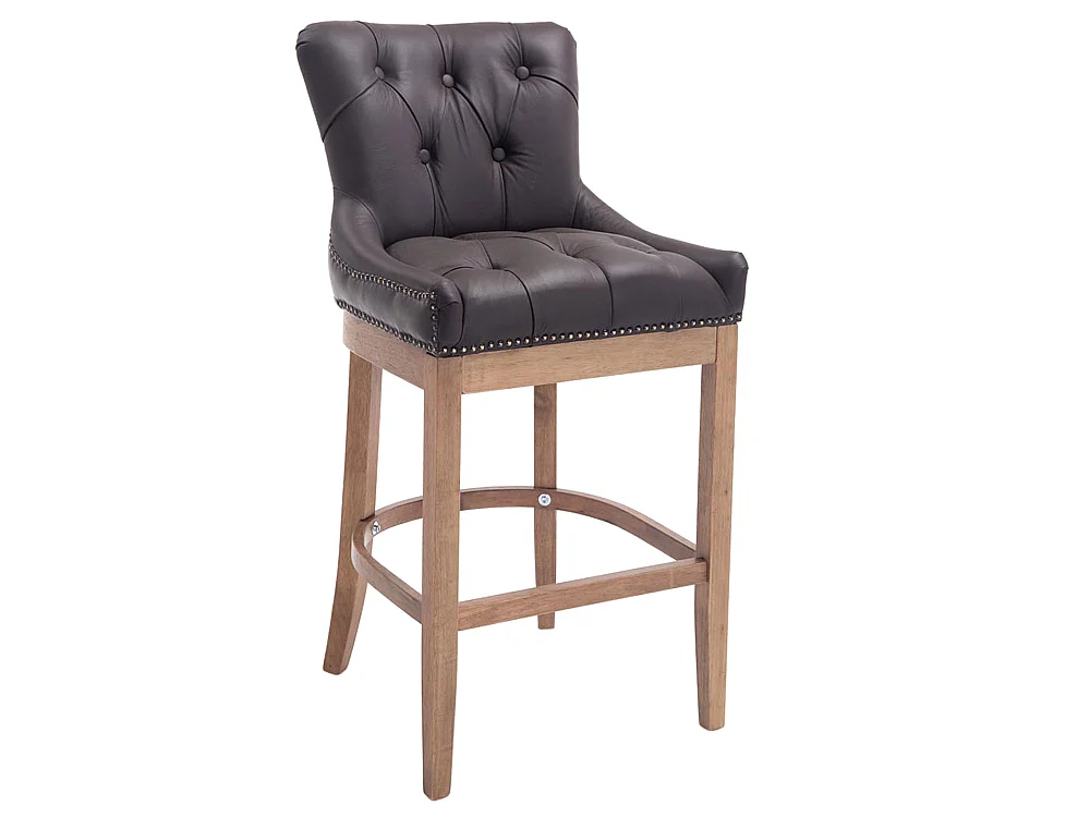 Lot de 2 Tabourets de bar - Véritable cuir & Bois - Marron - Lakewood