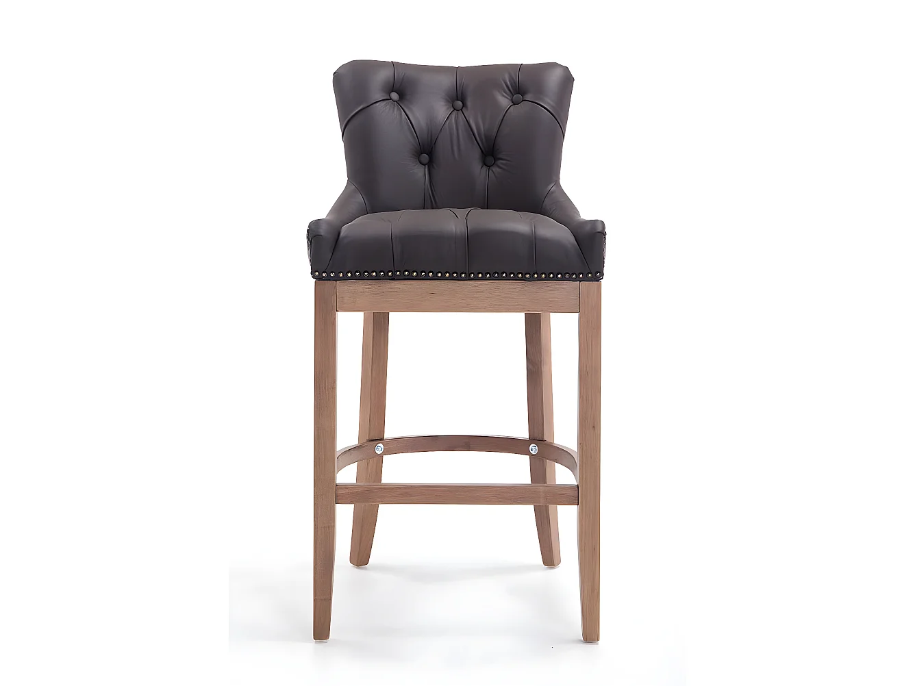 Lot de 2 Tabourets de bar - Véritable cuir & Bois - Marron - Lakewood