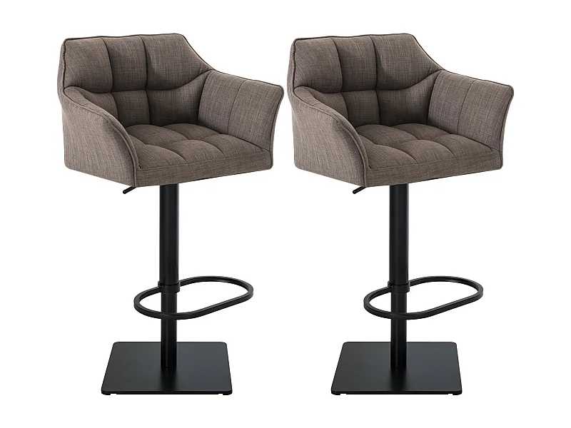 Lot de 2  Tabouret de bar - Tissu & Noir - Gris - Damaso