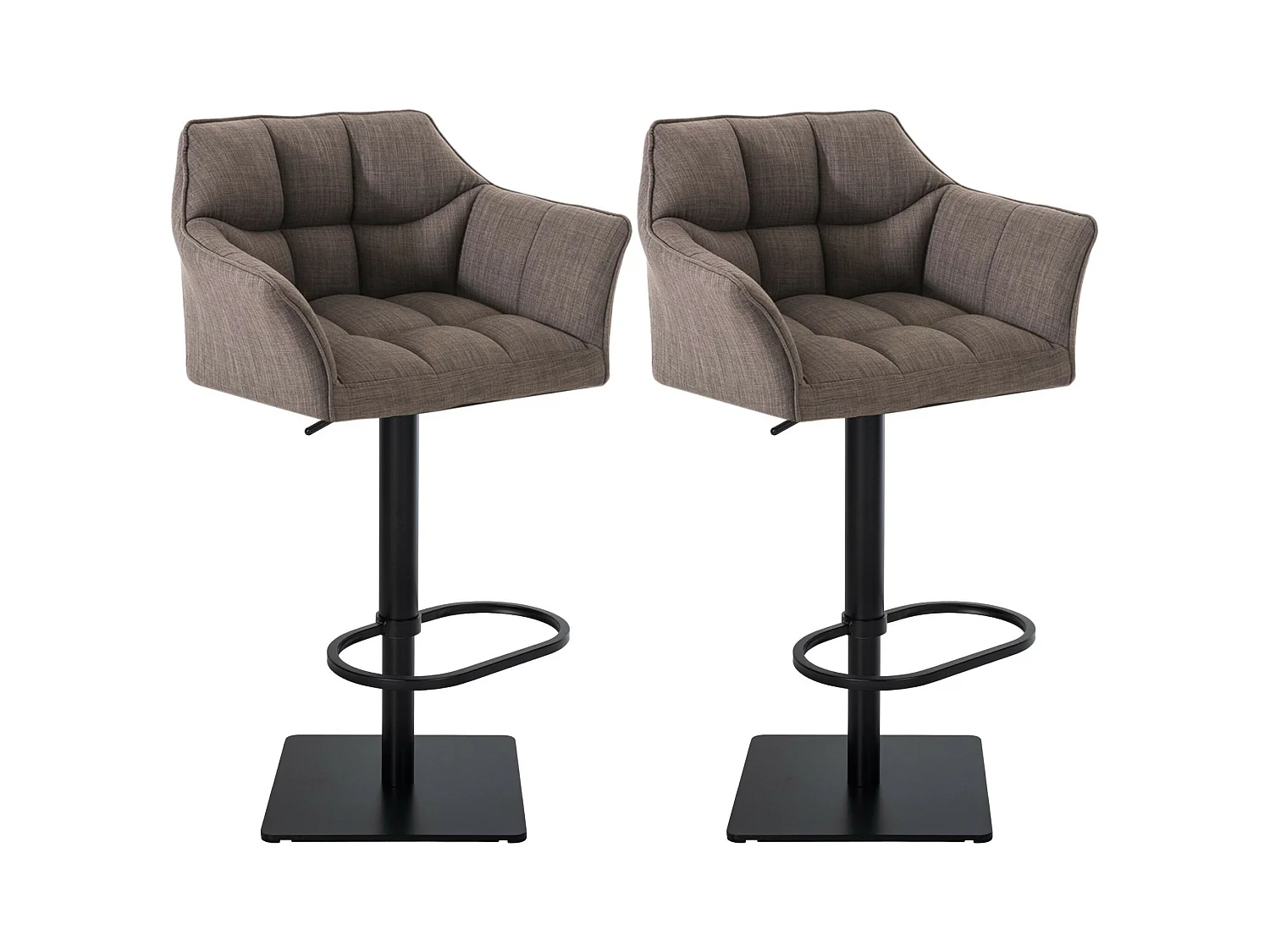 Lot de 2  Tabouret de bar - Tissu & Noir - Gris - Damaso