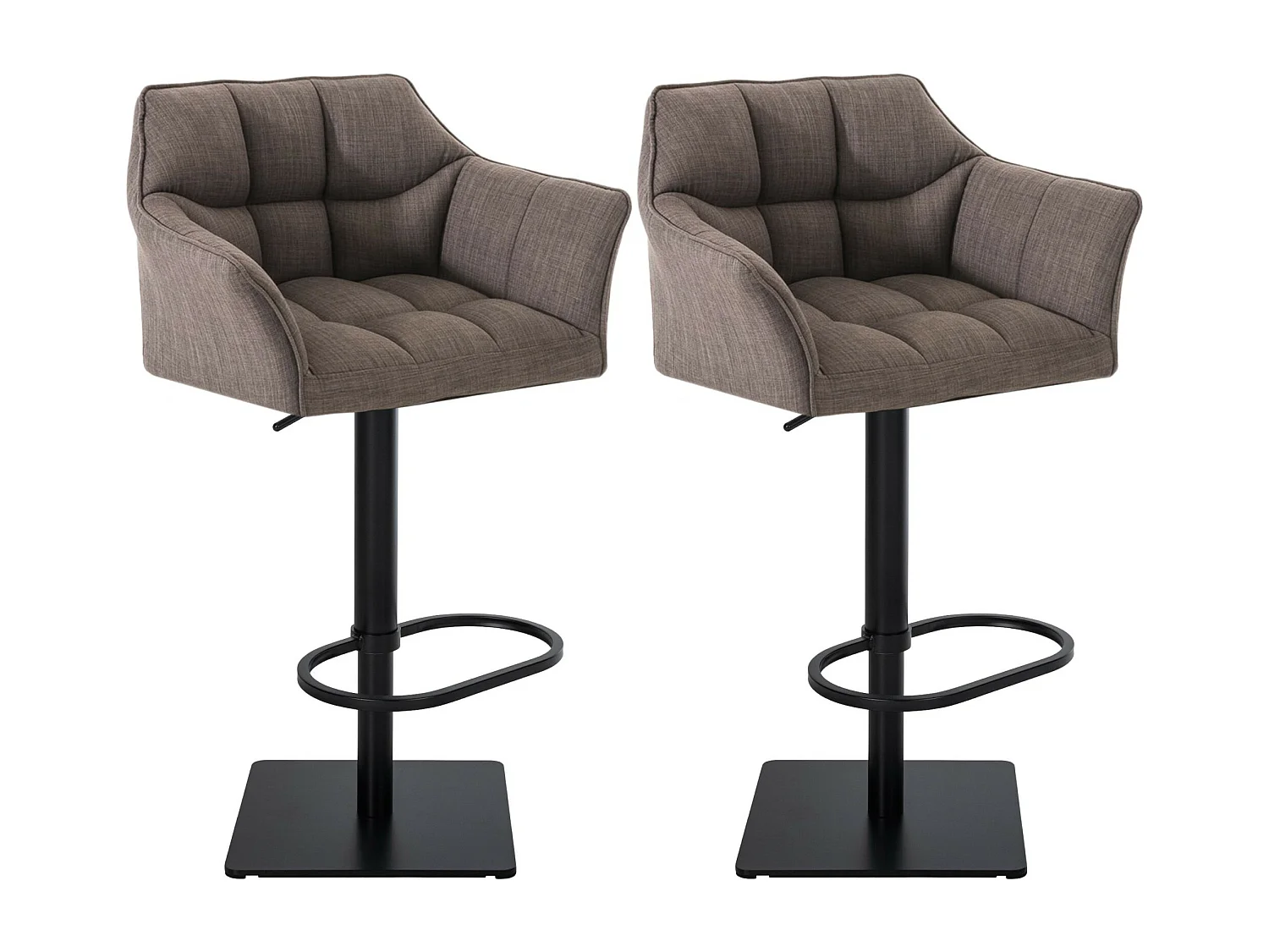 Lot de 2  Tabouret de bar - Tissu & Noir - Gris - Damaso