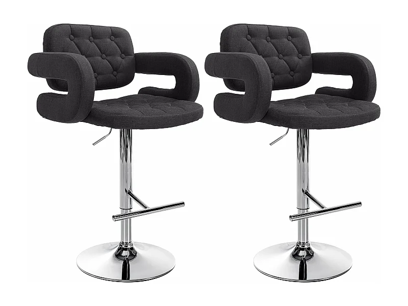 Lot de 2  Tabouret de bar - Tissu & Métal chromé - Noir - Dublin