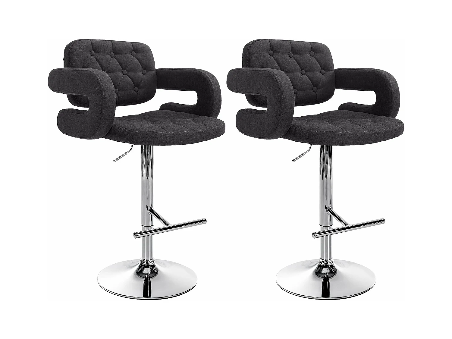 Lot de 2  Tabouret de bar - Tissu & Métal chromé - Noir - Dublin